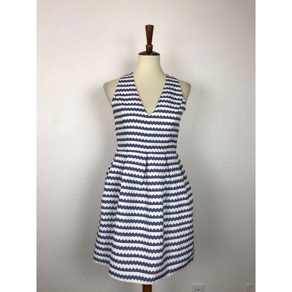 Jovonna London Striped Pleated Print Mini Fit Flare Dress Lined - Picture 1 of 7